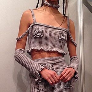 Maria Ke Fisherman crochet crop tank Rare runway XS